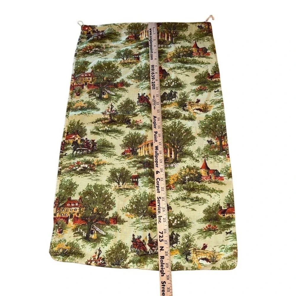 Vtg Toile Scenic‎ Drawstring Laundry Bag Large 31x19 linens hamper countryside